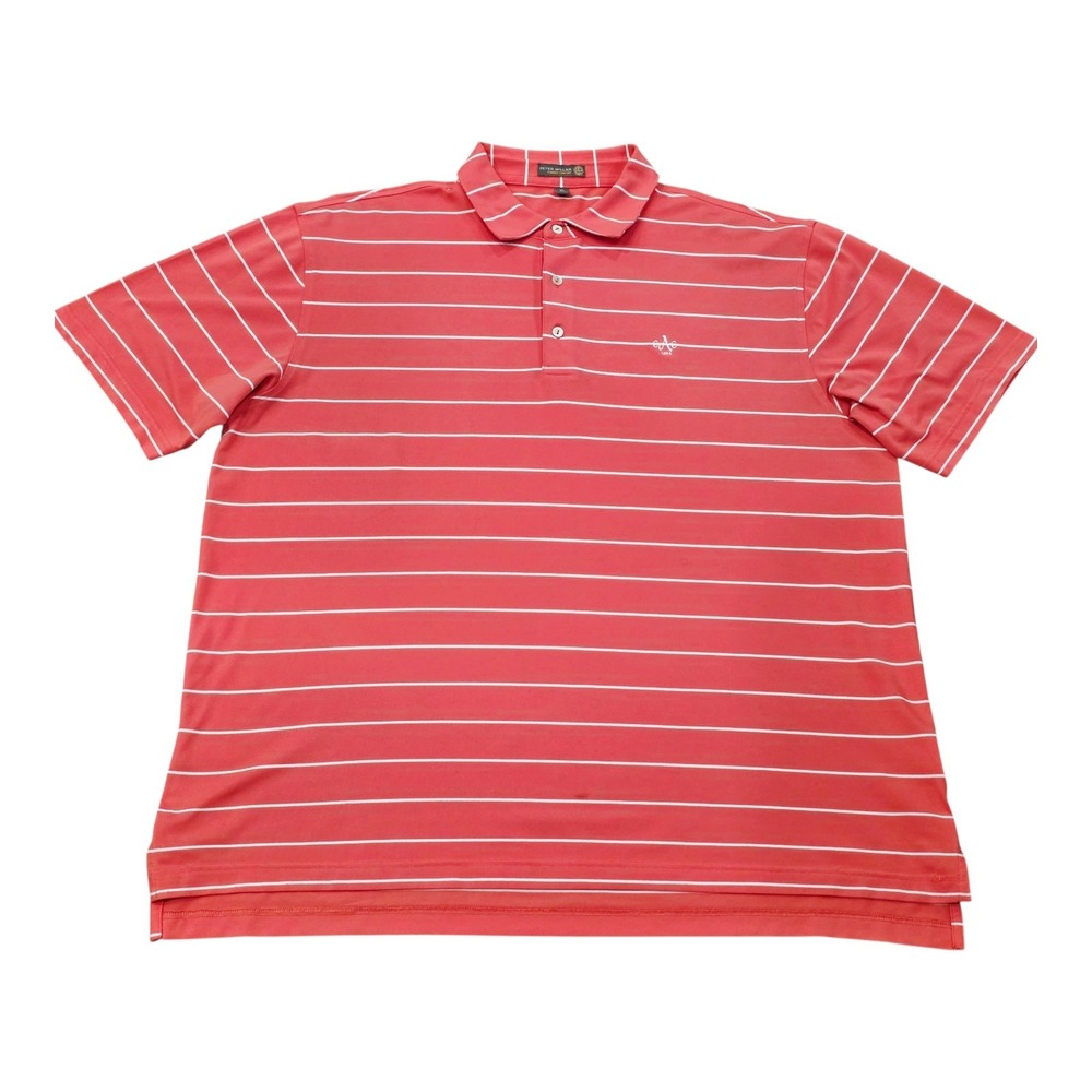 Peter Millar Golf Polo Mens XL Red White Stripe 100% Cotton Short Sleeve